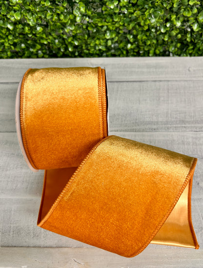4 Inch By 10 Yard Antique Gold Deluxe Velvet With Satin Backing Ribbon