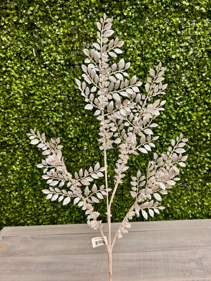 33 Inch White Fern And Pearl Spray