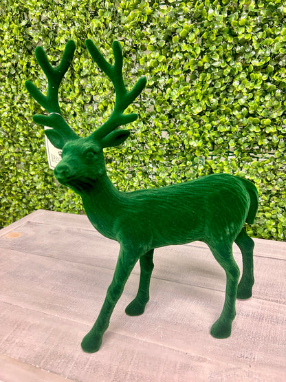 13 Inch Green Plastic Flocked Standing Deer