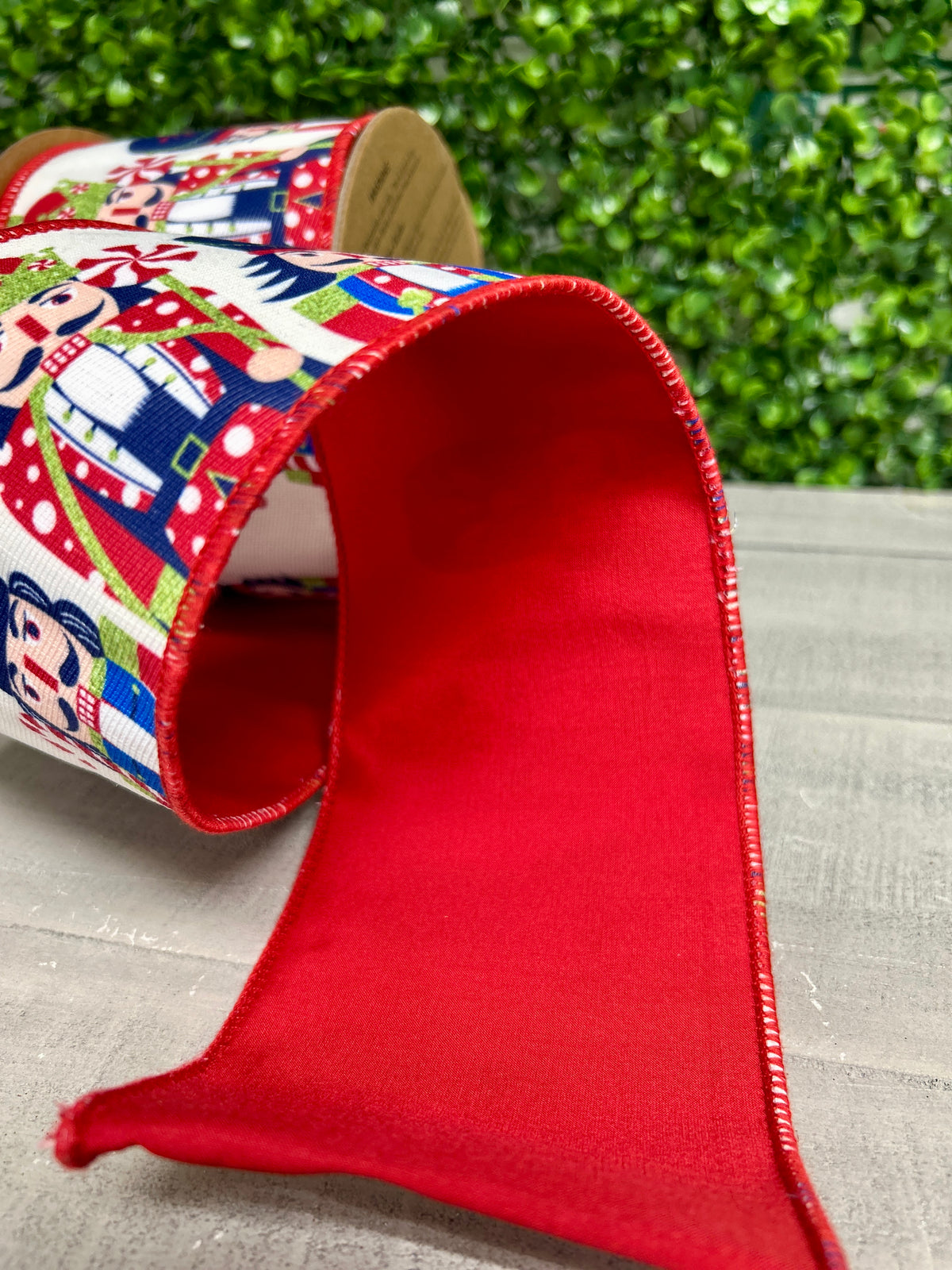 4 Inch By 10 Yard Printed Nutcracker With Red Backing Ribbon