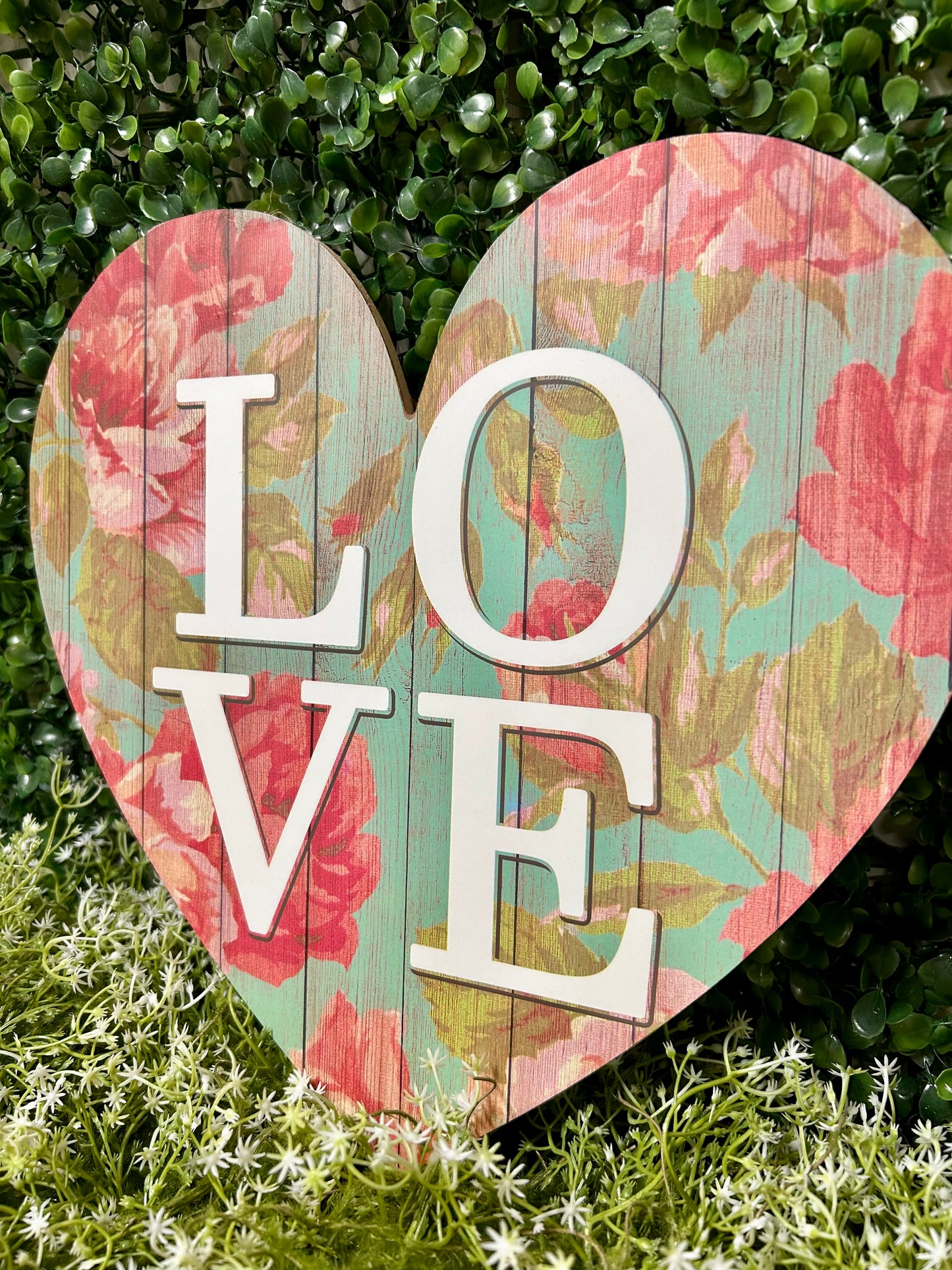 12 Inch Floral Love Heart Sign
