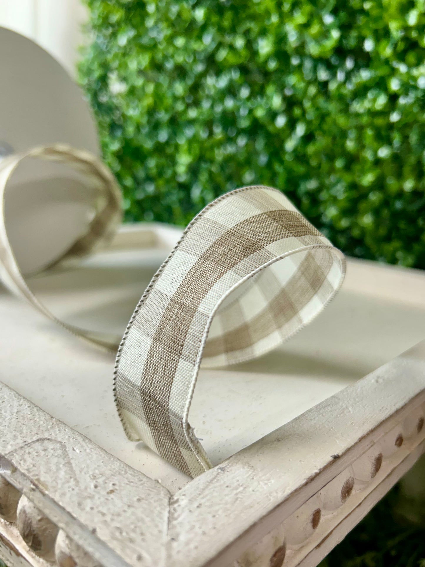 1.5 Inch By 50 Yard Cream And Brown Woven Check Ribbon