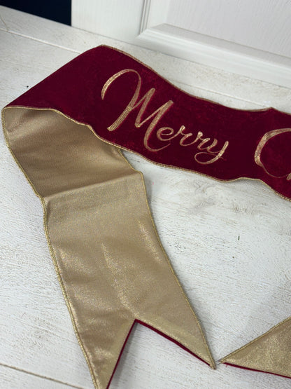 6 Inch By 70 Inch Red And Gold Merry Christmas Banner