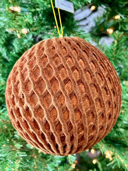 6 Inch Brown Flocked Ball Ornament