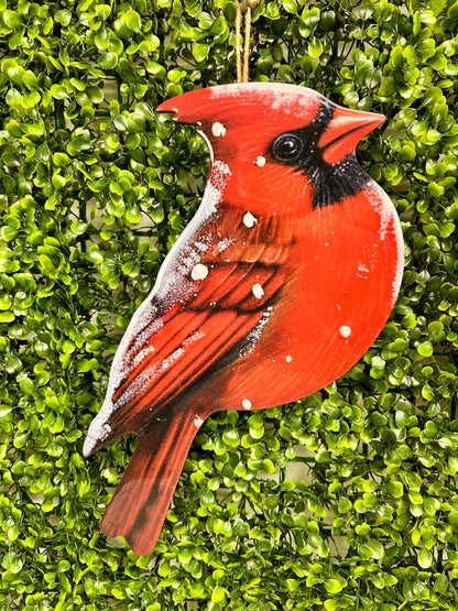 12.6 Inch Wood High Gloss Finish Hanging Holiday Cardinal Two Assorted