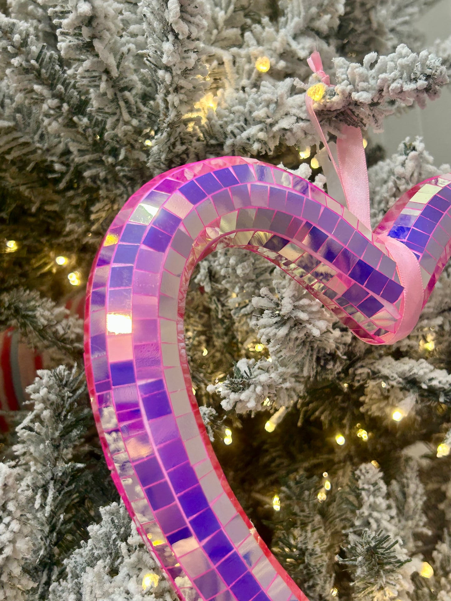 10.5 Inch Pink Iridescent Mirror Heart Ornament