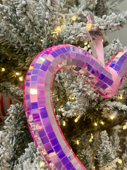 10.5 Inch Pink Iridescent Mirror Heart Ornament