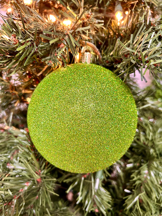 4.75 Inch Laser Lime Glittered Ball Ornament