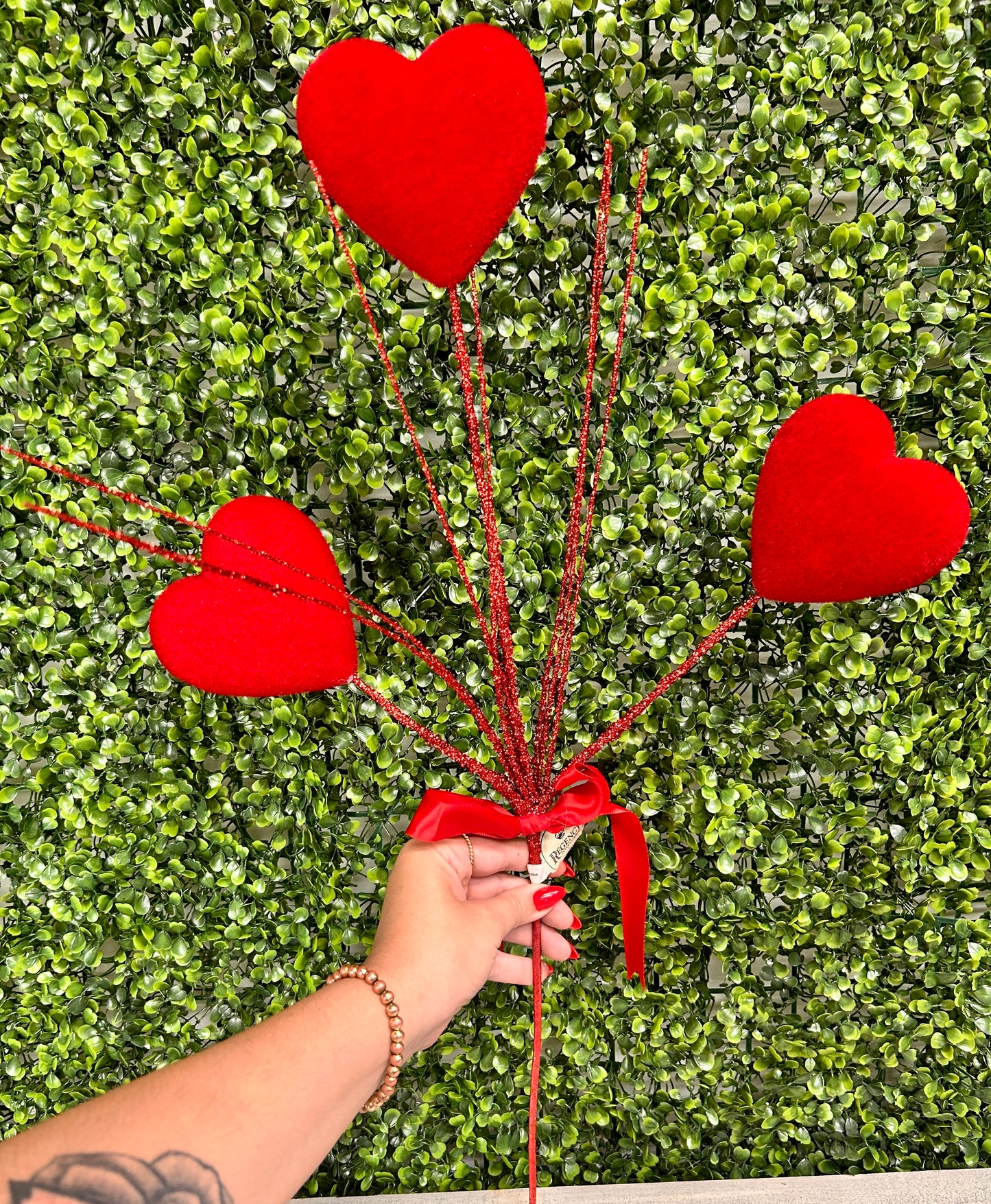 24 Inch Red Flocked Heart Stem