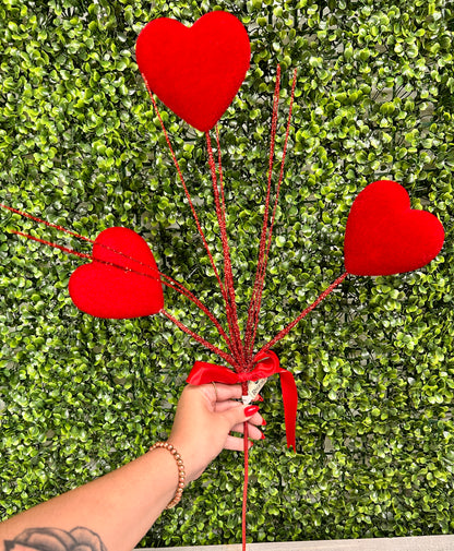 24 Inch Red Flocked Heart Stem