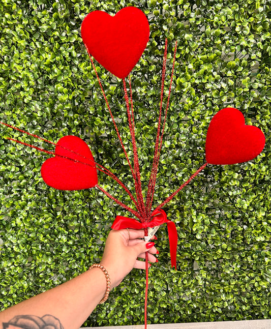 24 Inch Red Flocked Heart Stem