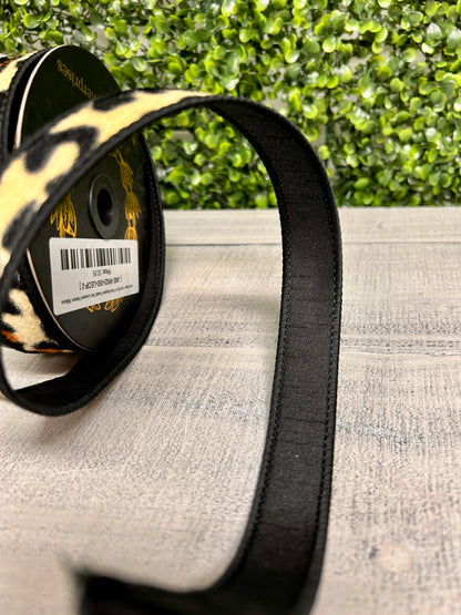 John Mark 1 Inch By 10 Yard Dupioni Fused Tan Leopard Pattern Ribbon