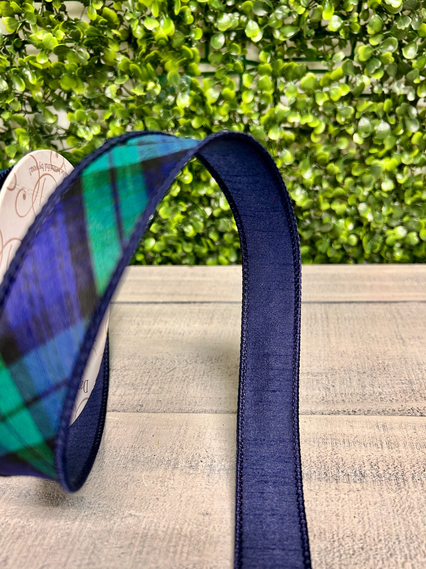 David Christopher 1 Inch By 10 Yard Navy Blue and Evergreen Plaid Ribbon