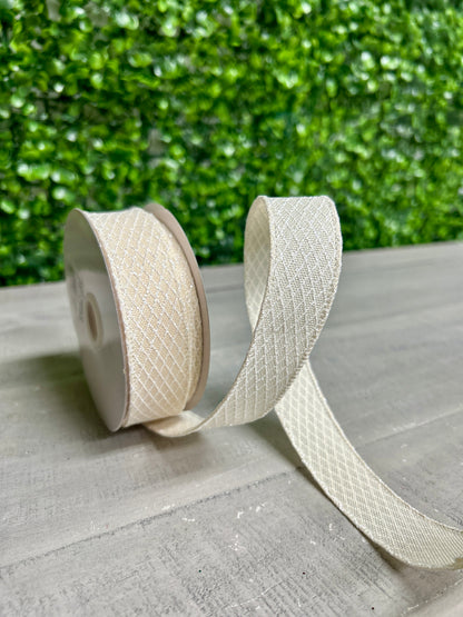 7/8 Inch By 10 Yard Cream And White Mini Harlequin Ribbon