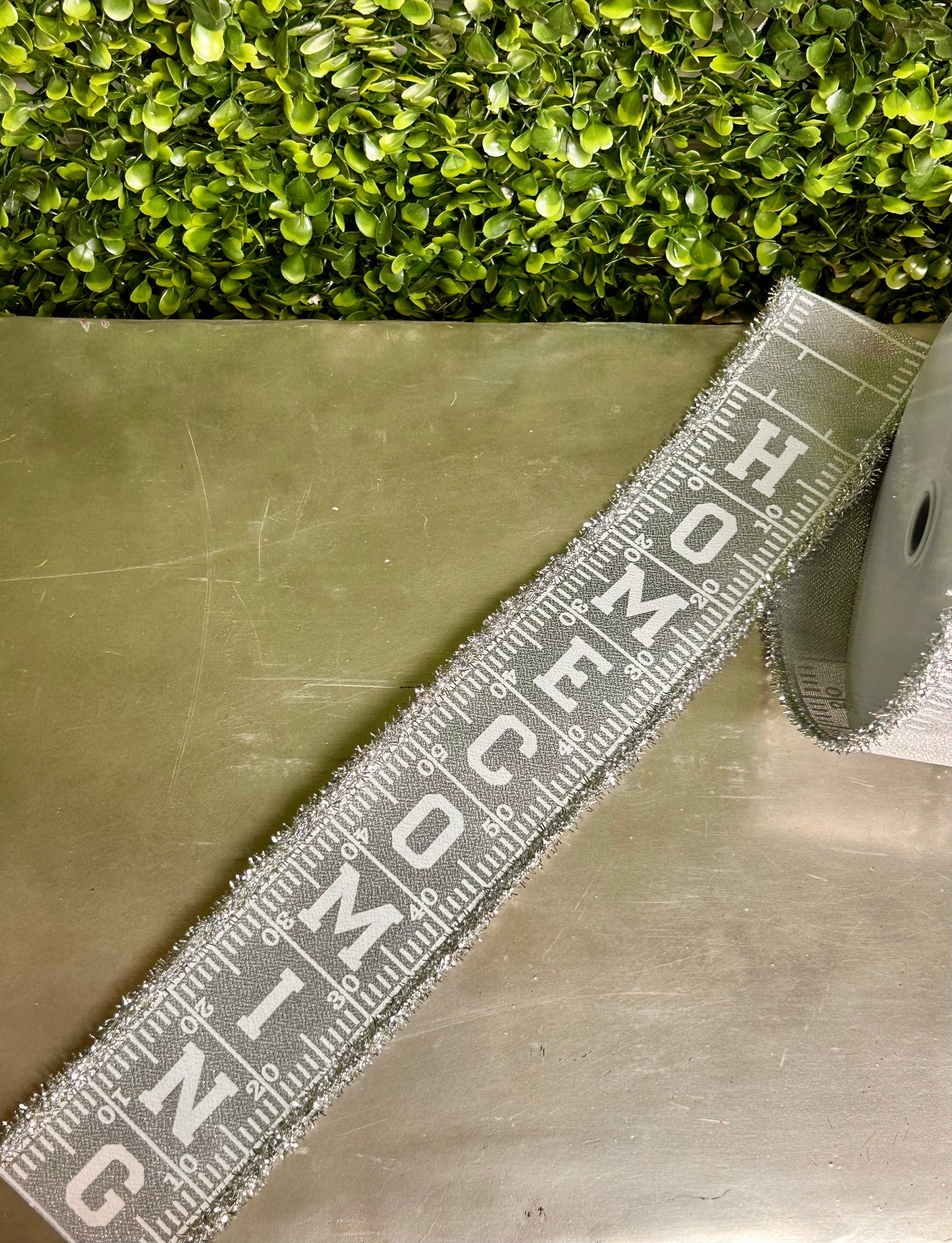 2.5 Inch By 10 Yard Silver And White Football Homecoming With Tinsel Edge Ribbon