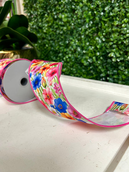 2.5 Inch By 10 Yard Bright Florals Ribbon