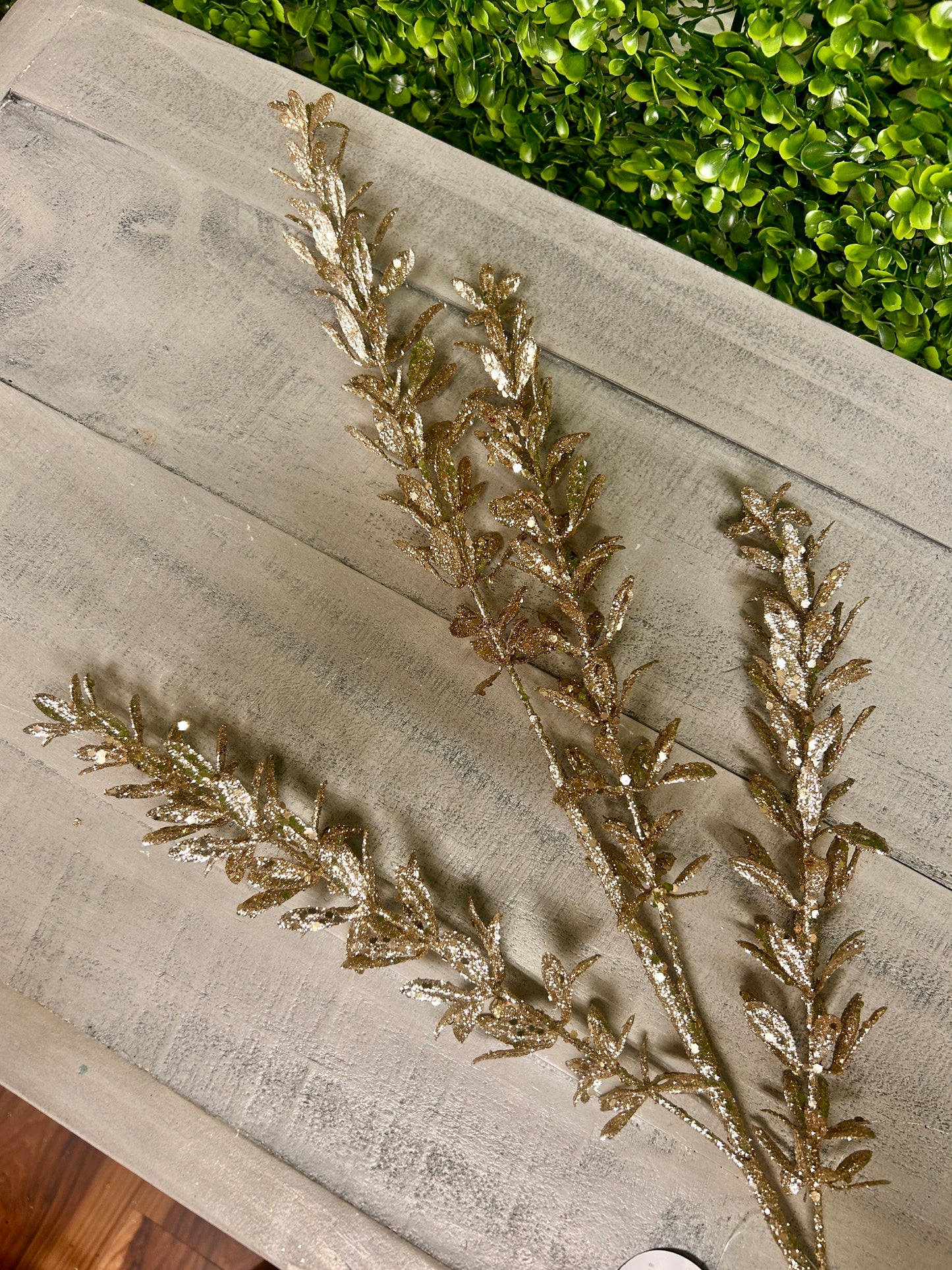 28.5 Inch Champagne Glittered Rosemary Spray