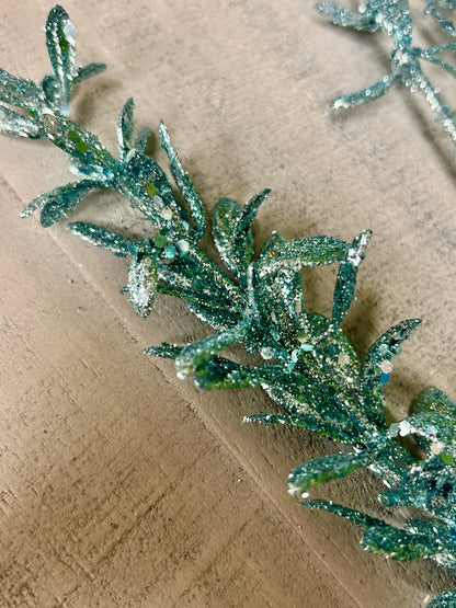 28.5 Inch Light Blue Glittered Rosemary Spray