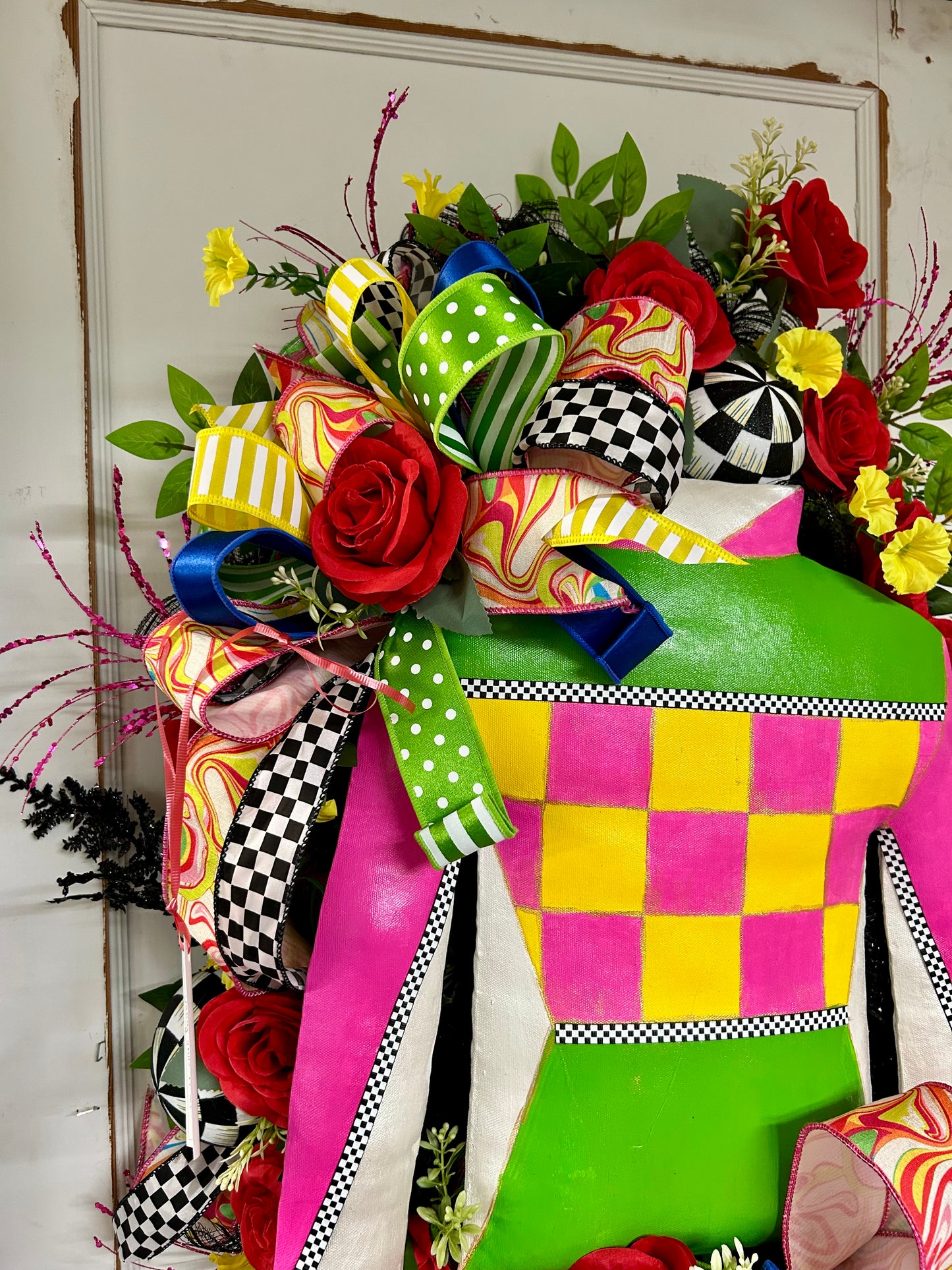 Pre-Made Pink And Green Derby Jockey Shirt Wreath By Caela With Sweet Girl Designs