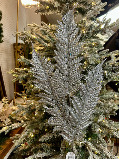 32 Inch Silver Shimmery Glitter Fern Spray