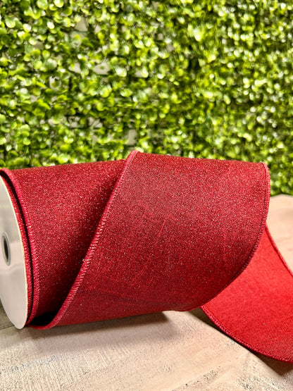 4 Inch By 10 Yard Burgundy Fine Glitter On Royal Ribbon