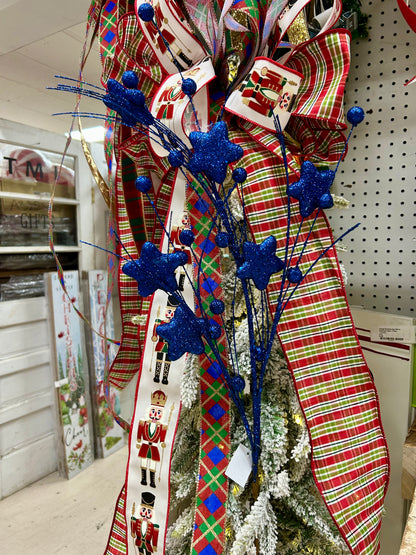 34 Inch Dark Blue Glitter Star Berry Pine Spray