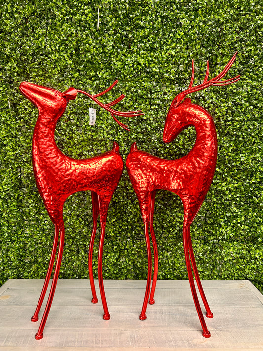 Large Red Metallic Standing Deer Two Assorted