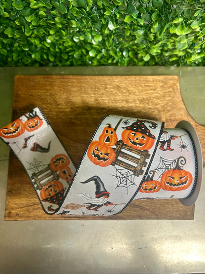 2.5 Inch By 10 Yard Halloween Pumpkin And Gnome Witches Ribbon