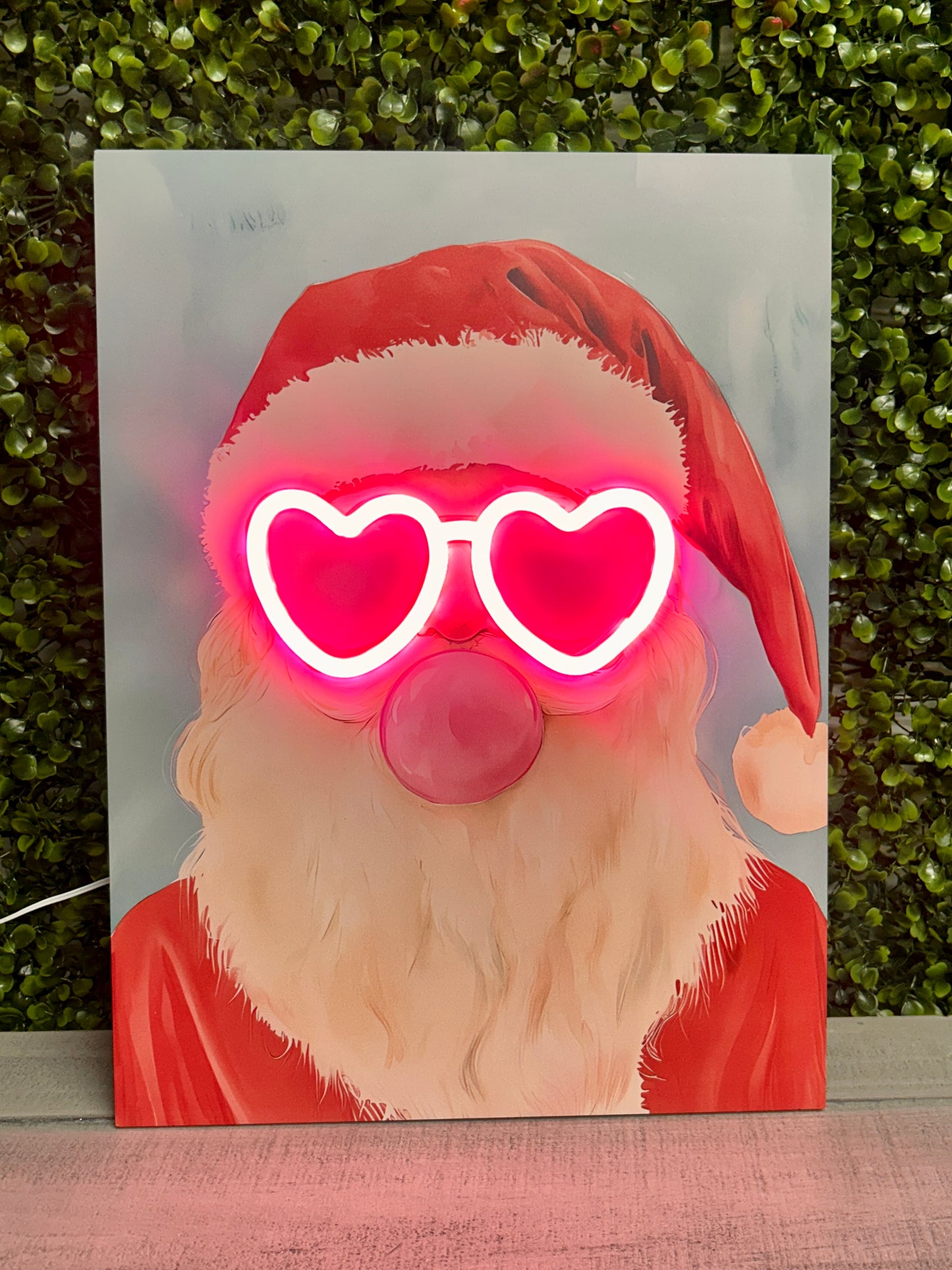 15.75 Inch Santa With Lit Neon Glasses Wall Art