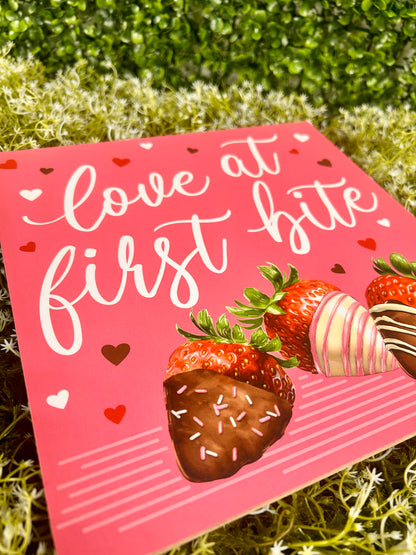 10 Inch Love At First Bite Strawberry Wood Sign