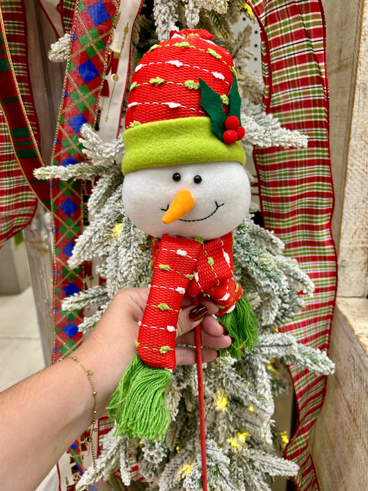 25 Inch Red Lime Green And White Snowman Head Pick