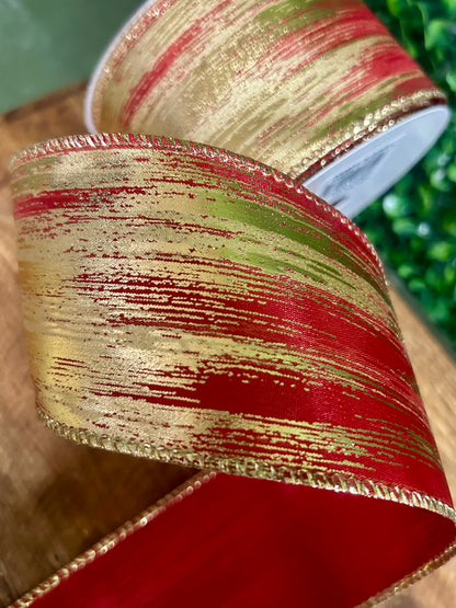 2.5 Inch By 10 Yard Red And Gold Metallic Streak Ribbon