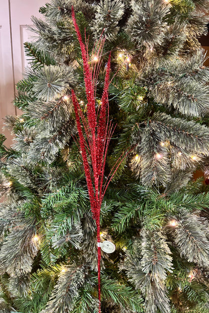 34 Inch Red Glitter Mica Triple Spike Grass Spray