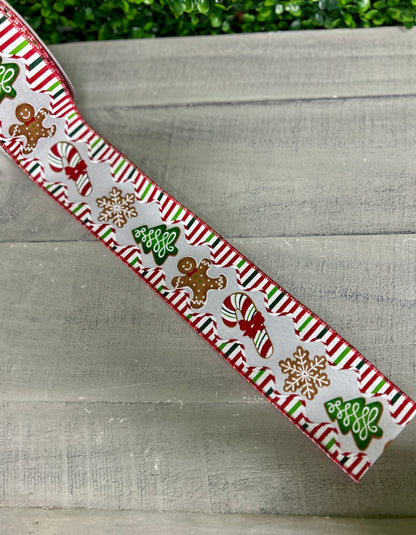 2.5 Inch By 10 Yard Gingerbread Candy Cookies And Trees Ribbon