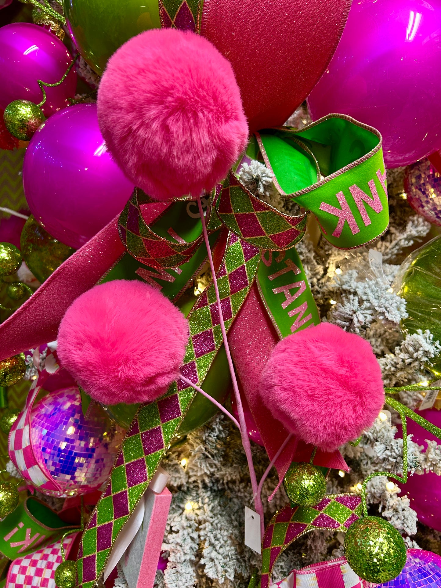 29 Inch Pink Furry Pom Pom Spray