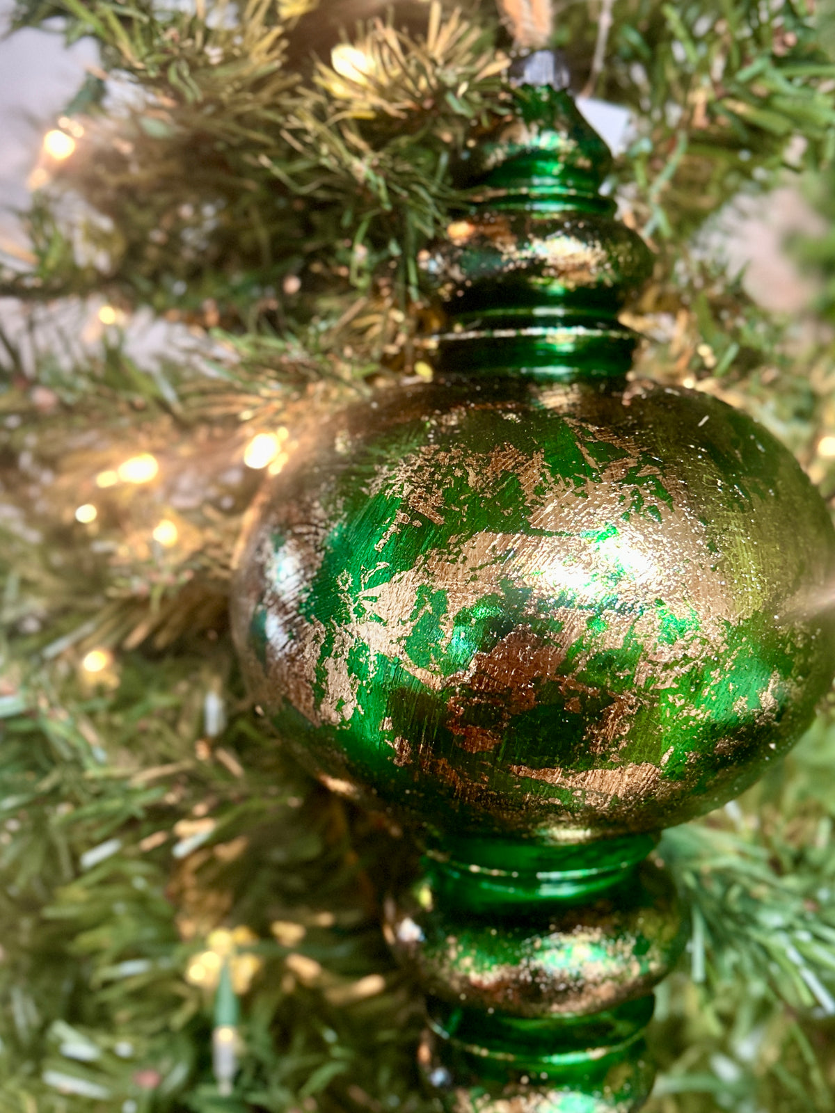 13 Inch Green And Gold Finial Ornament