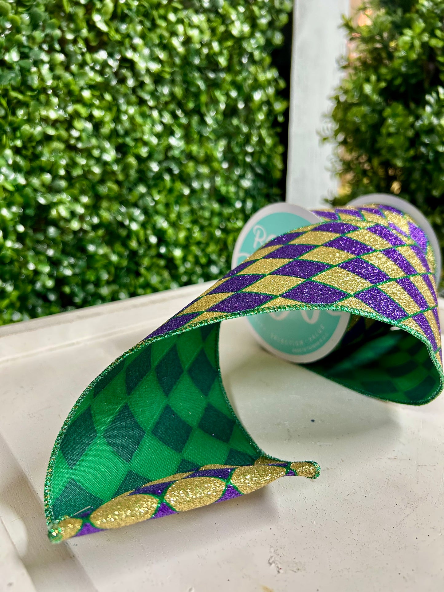 4 Inch By 10 Yard Mardi Gras Glitter Harlequin Ribbon