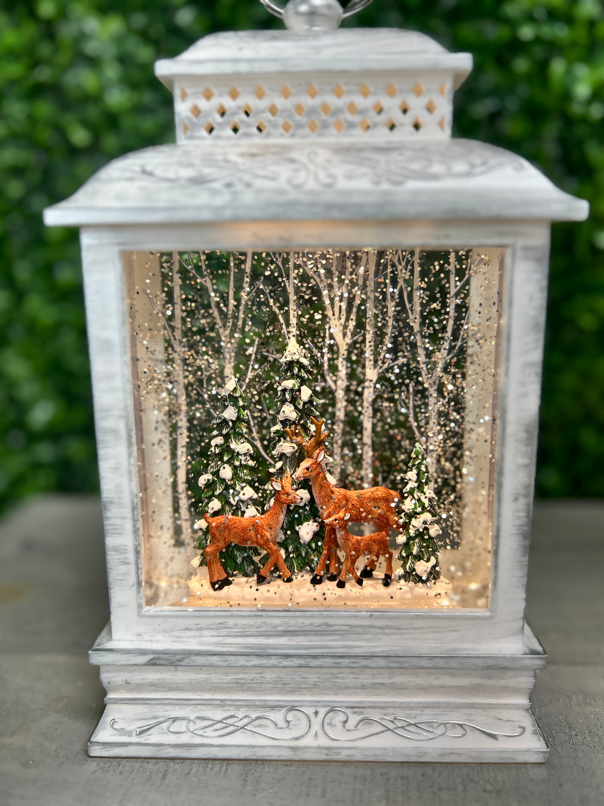 10.5 Inch Lighted Spinning Water Globe Lantern With Holiday Scene Two Styles