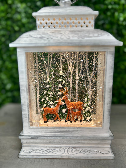 10.5 Inch Lighted Spinning Water Globe Lantern With Holiday Scene Two Styles