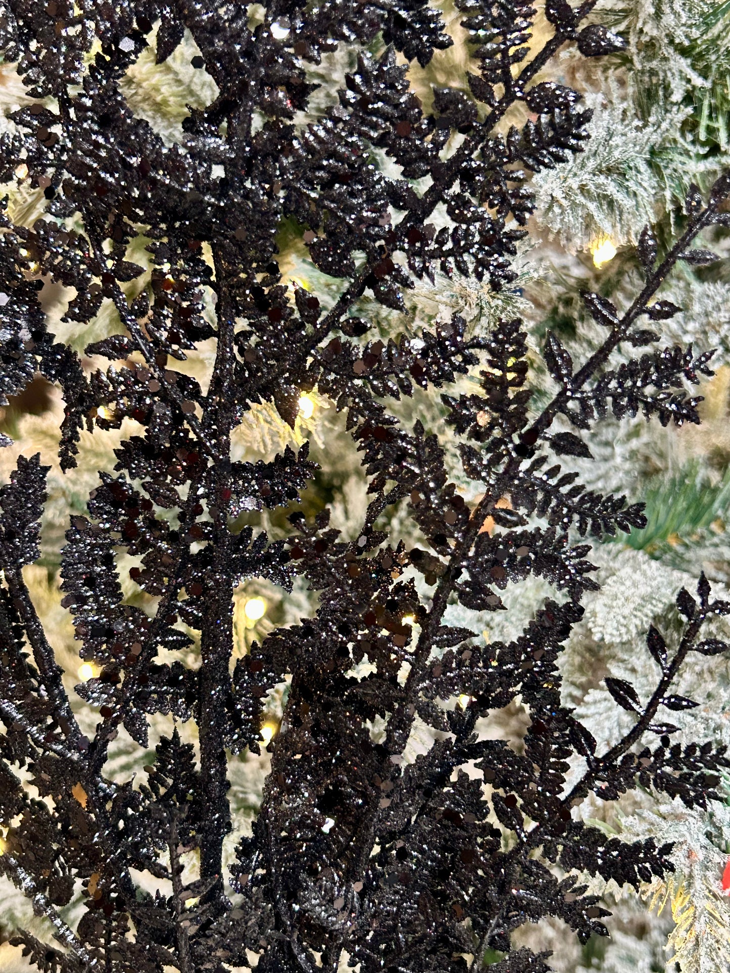 29 Inch Black Glittered Fern Spray