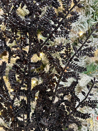 29 Inch Black Glittered Fern Spray