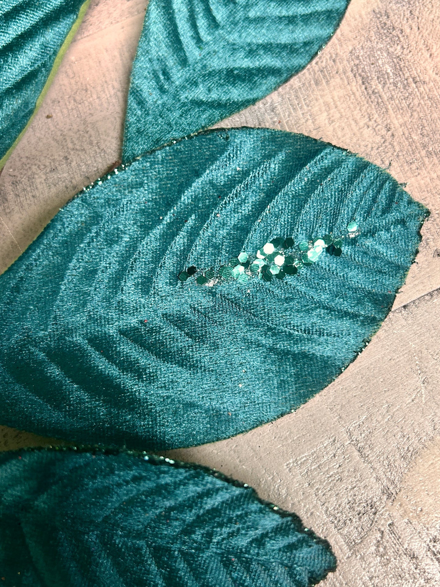 26 Inch Dark Teal Velvet Sequin Magnolia Leaf Spray