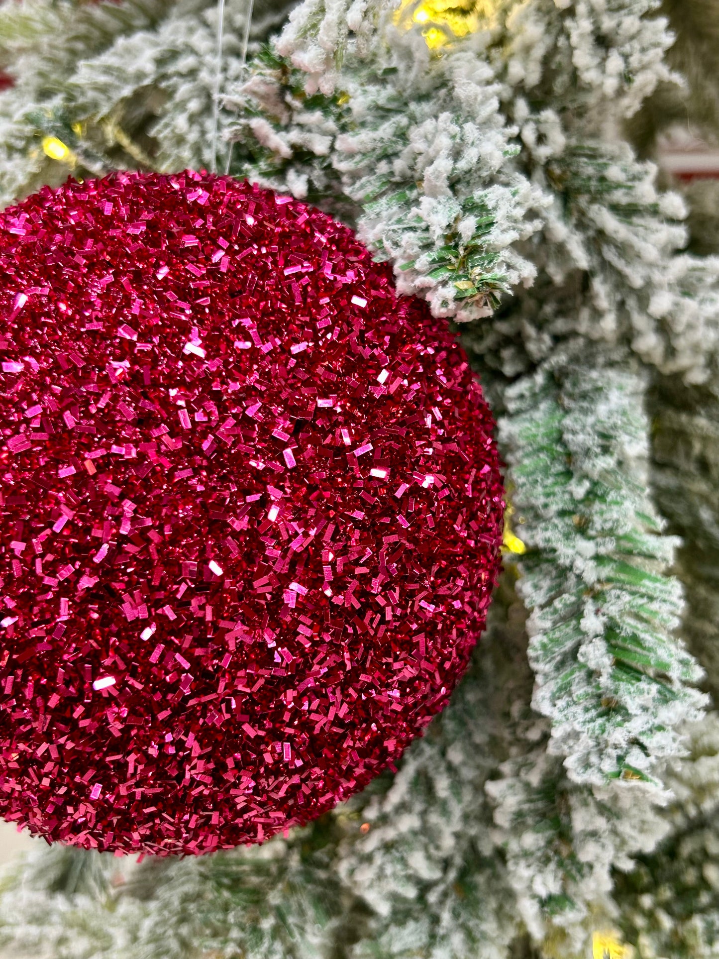 5 Inch Fuchsia Foil Glitter Ball Ornament