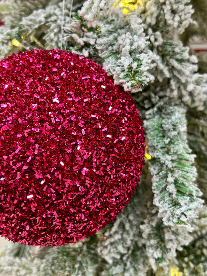5 Inch Fuchsia Foil Glitter Ball Ornament