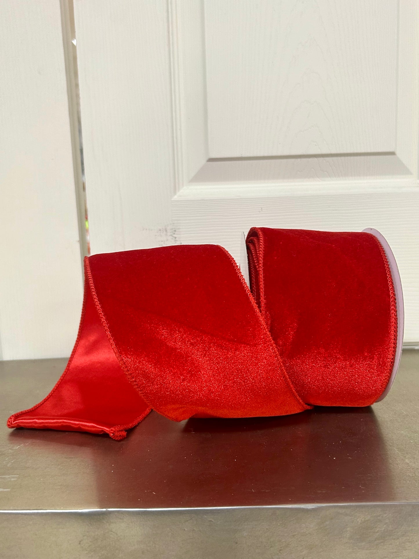4 Inch By 10 Yard Red Deluxe Velvet With Satin Backing