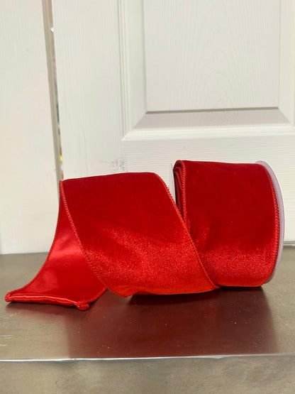 4 Inch By 10 Yard Red Deluxe Velvet With Satin Backing