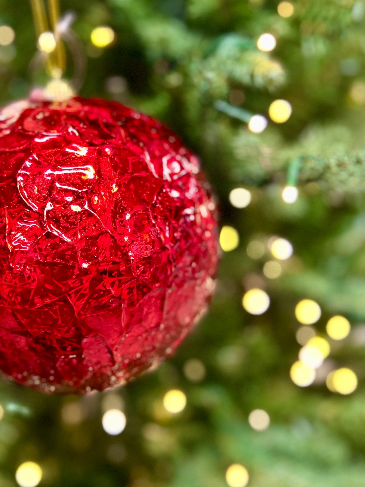 6 Inch Red Crinkle Foil Ball Ornament