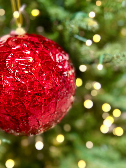 6 Inch Red Crinkle Foil Ball Ornament