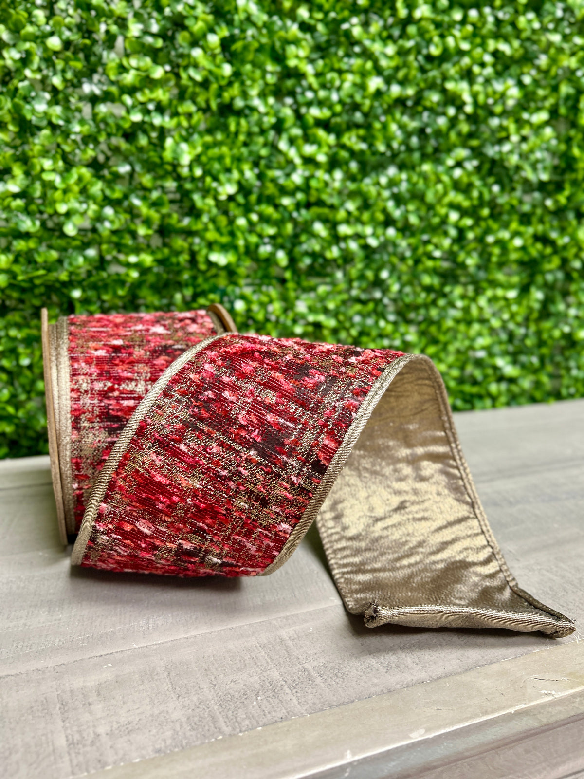 4 Inch By 10 Yard Hot Pink With Metallic Gold Backing Ribbon