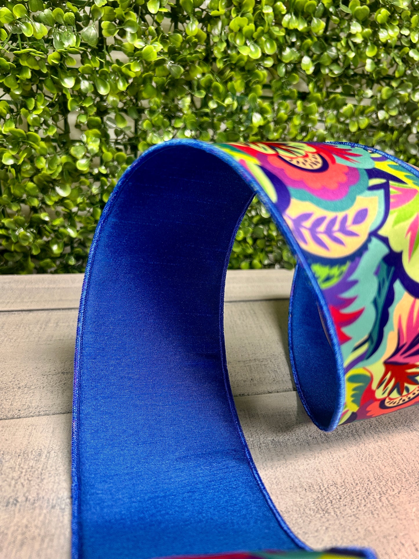 D. Stevens 3 Inch By 10 Yards Blue Lime And Aqua Abstract Foliage Satin Ribbon